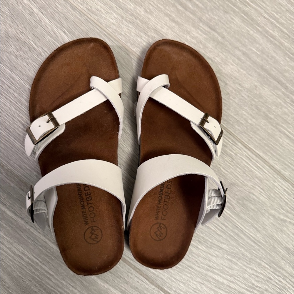 White Mountain Footbeds, White and Brown Sandals with Double Straps